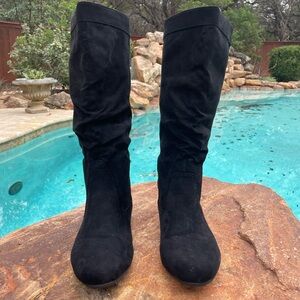 Self Esteem Black Faux Suede Slouchy Boots (DM)